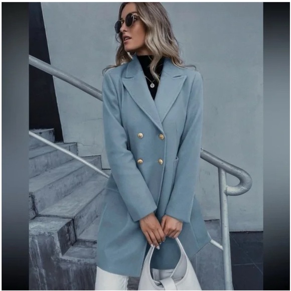 SHEIN Light Blue Double-Breasted Coat - Picture 2 of 6